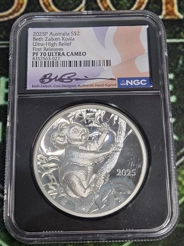 2025 P PF 70 ULTRA CAMEO UHR Australia Beth Zaiken Koala NGC  2 OZ Silver Proof