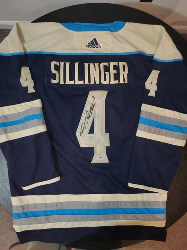 COLE SILLINGER Signed Auto Adidas Columbus Blue Jackets Hockey Jersey PSA sz 54