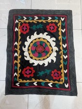 Vintage handmade Suzani tablecover, Uzbek embroidered textiles, Wall Hanging