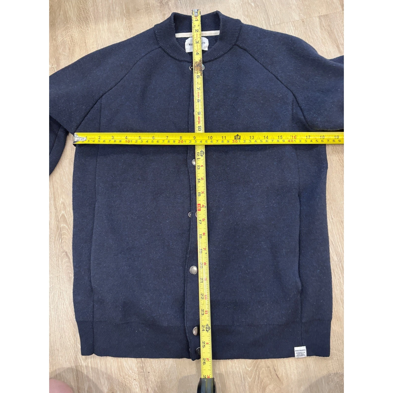 Norse Projects Mens Navy Blue Wool Knit Bomber Jacket Snap Front Small - product detail image 4