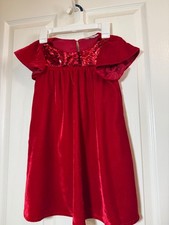 H M GIRLS SIZE 4-5Y RED VELVET  SEQUIN HOLIDAY CHRISTMAS PARTY DRESS