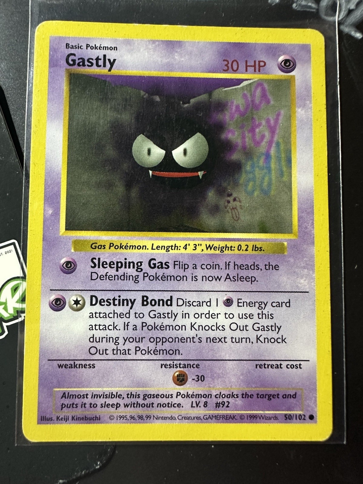 Shadowless Gastly 50/102, 1999 Base Set, Pokémon TCG, WotC, Vintage, Common,  LP