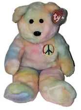 Ty Beanie Buddy Large Plush PEACE the Ty-Dyed Bear (Pastel) 14" MWMT Stuffed Toy