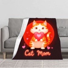Durable Soft  Warm Flannel Blanket - Cozy Cat Mom Design with Cartoon Cat