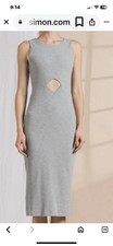 New  Lena Cutout Grey Rib-knit   Midi Dress Size L ,lined NWT