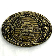 North American Hunting Club Brass Belt Buckle 25th Ann 1978-2003 Oval Eagle Flag
