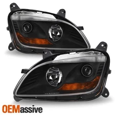 For 2011-2021 Peterbilt 579 587 Halogen Type Projector Headlight Black Pair/Set