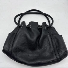 Cole Haan Black Pebble Leather Village Shoulder Bag Satchel Silver Hardware 