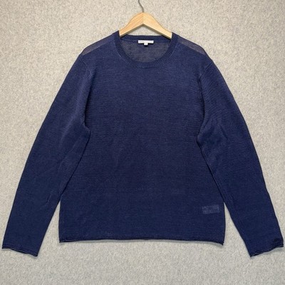 Onia Womens XL 100% Linen Knit Sweater Navy Blue Crew Neck Lightweight