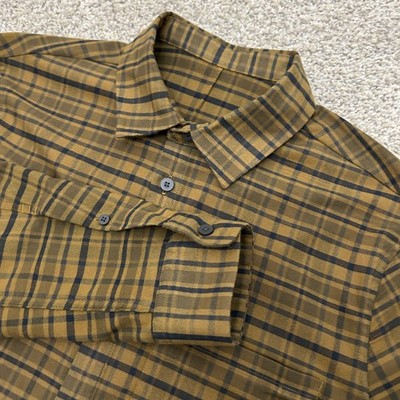 Lululemon Masons Peak Flannel Shirt Mens Large Brown Green Plaid Button Up