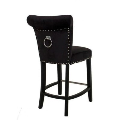 TRAYNOR FURNITURE luxuriöser neuer schwarzer Samt Frühstücksbarhocker mit Klopfer