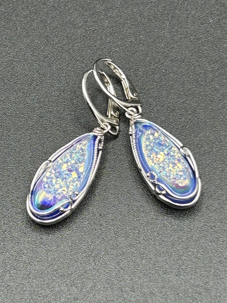 Vintage Window Druzy Dangle Drop Earrings in a Unique 925 Silver
