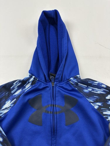 Under Armour Hoodie Sweatshirt Youth Boys 6 Blue Logo Full Zip Kids - Picture 2 of 6