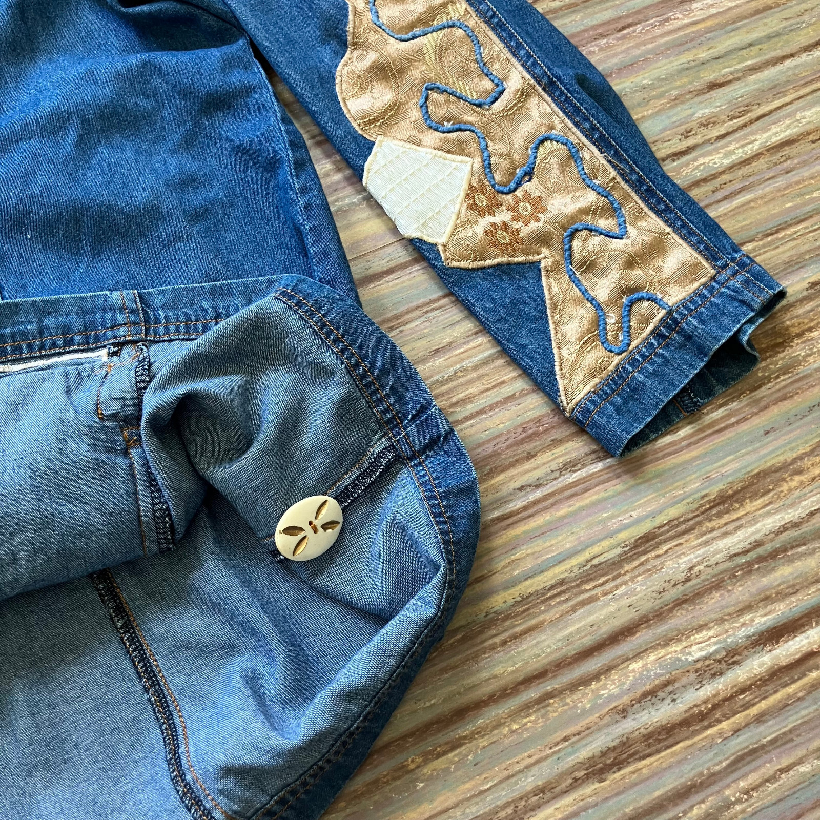 Allure Denim Chambray Patchwork Blazer Jacket Vtg… - image 4