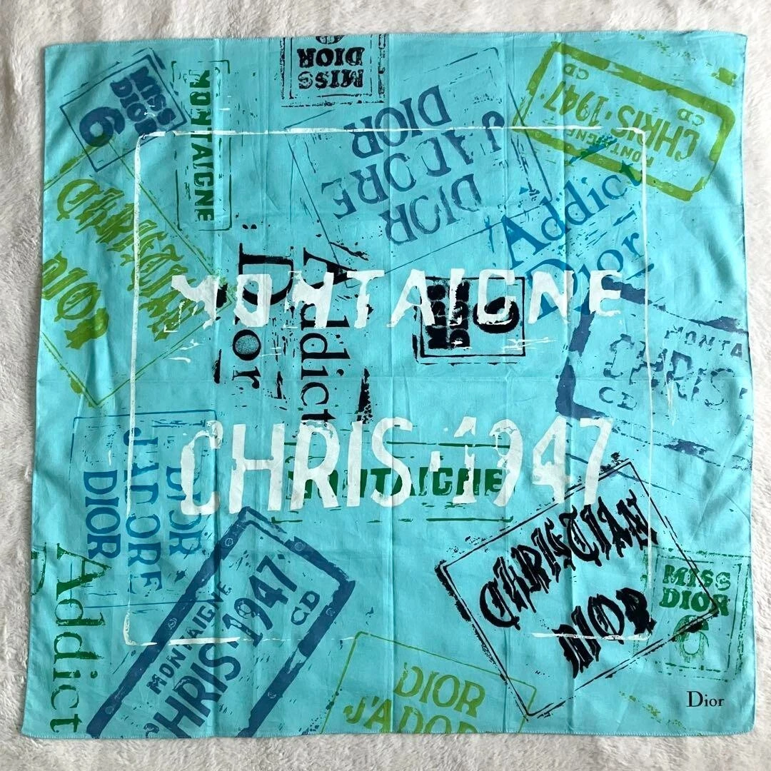 Foulard Christian Dior logo Galliano JADORE DIOR bleu 100% coton Italie du Japon
