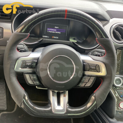 Fit For 2015-2017 Ford Mustang GT HYDRO DIP Carbon Fiber Steering Wheel Red Line