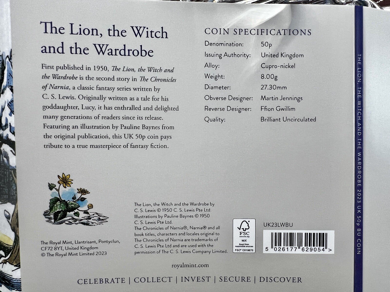 2023 Royal Mint, 50p Narnia Coin & folder The Lion, Witch, & Wardrobe Gift