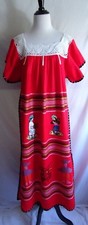 VTG Folk Art Oaxacan Mexican Dress Boho Embroidered People Lace Festival Caftan