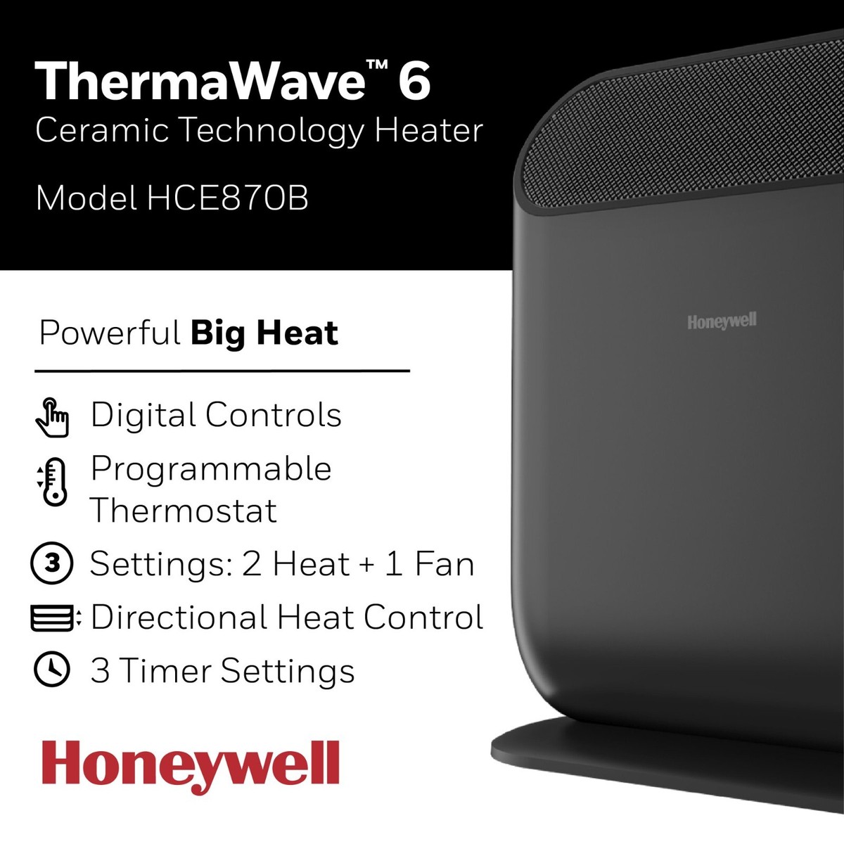 Honeywell ThermaWave 6 Large Black Ceramic Space Heater 1500W | eBay