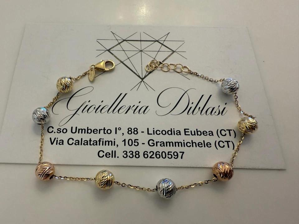 18K YELLOW WHITE ROSE GOLD BRACELET WITH FINELY WORKED SPHERES 6 MM BALLS ITALY - Image 2 of 4