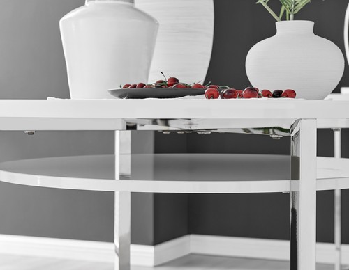 Adley High Gloss Storage Dining Table in White and 4 Milan Chrome Leg Chairs Set - Picture 7 of 69