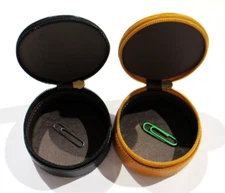 Jewelry Case Travel Leather 3" Round Zipper Graphic Image TAN