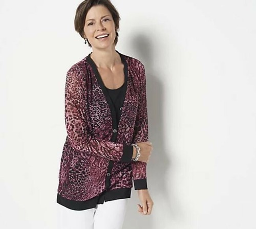 Susan Graver Printed Mesh- Button Front 