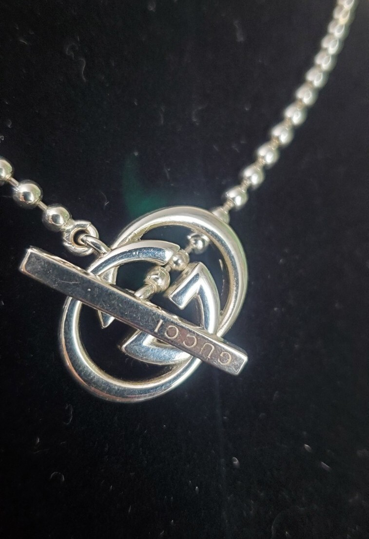 GUCCIグッチGG Logo Silver Chain Boule Necklaceネックレス GUCCI GG .925 Sterling Silver Toggle Choker Necklace Ball
