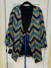 Fashion Nova Women's Fully Sequin Long Sleeve Jacket XS Tie Chevron Design