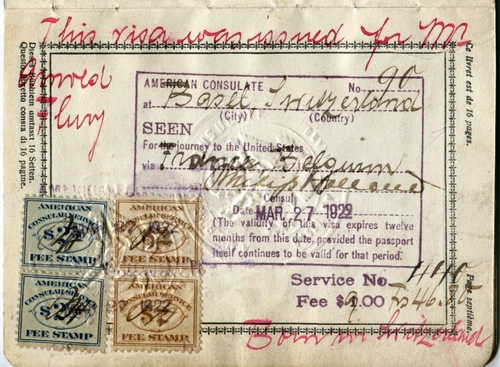 1923 Switzerland Passport with US Visa Stamps & Consulate Receipt Free Shipping - 画像7/16