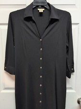 Vintage Travel Smith Black Maxi Shirt Dress Size L 90's Button Front