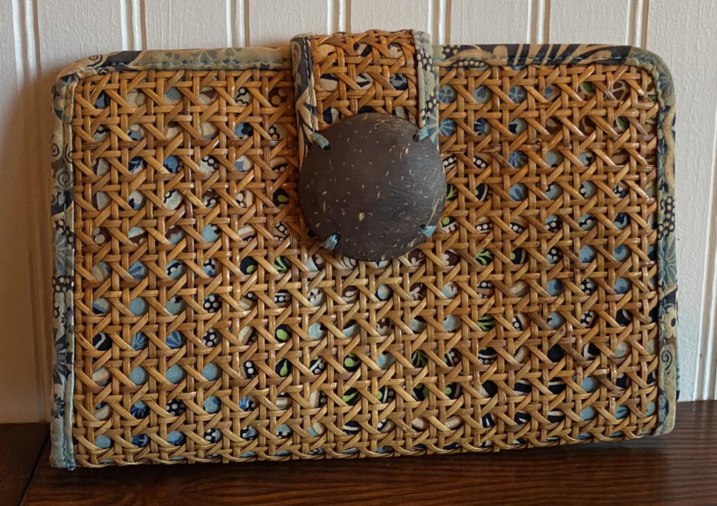 Lotto TOTE & CLUTCH Vera Bradley Bali blu paisley floreale vimini tiki legno rattan