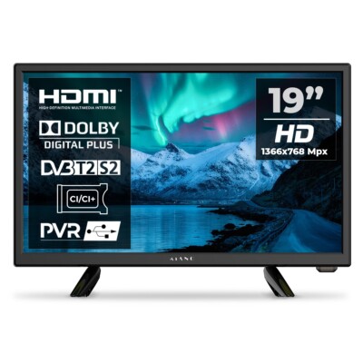 Slim TV 19'' LED HD für Lkw, Wohnwagen, Camping DVB-T2/S2/C HDMI USB 12V/230V