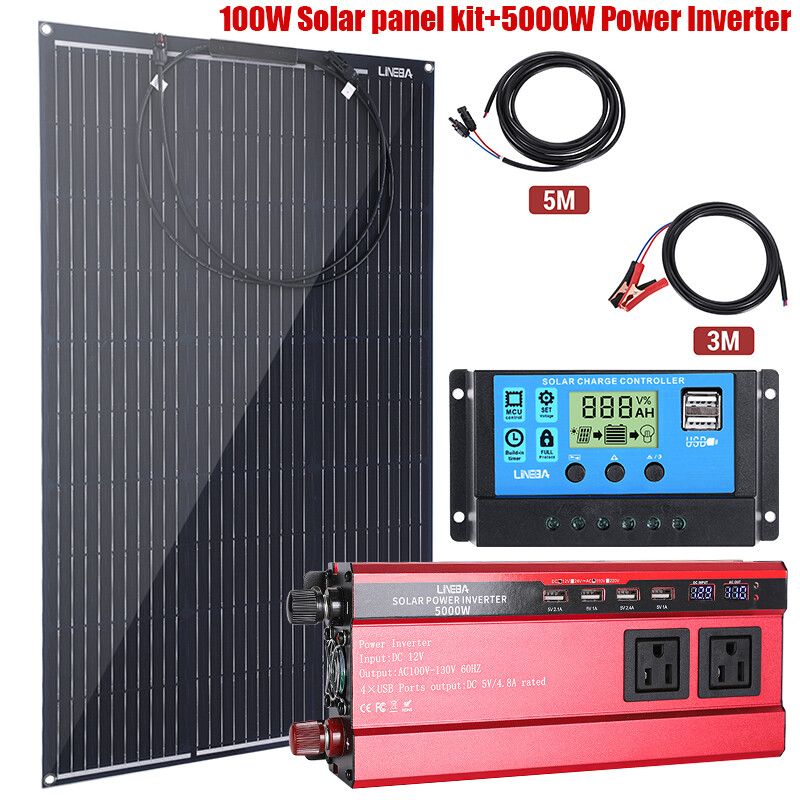 5000W Complete Solar Power Generator Solar Panel Kit Home RV Camper Off Grid