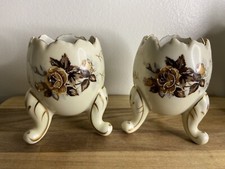 Vintage Pair of 4 inch NAPCOWARE Cream & Yellow Rose Floral “ Cracked Egg” Vases
