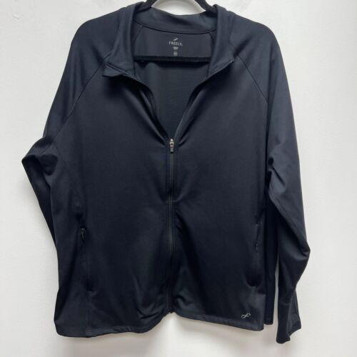 Freely Womens Black Activewear Athletic Long Sleeve Stretch Full Zip Jacket 2X