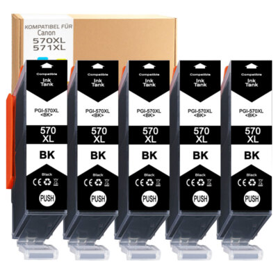 5 Black Druckerpatronen für Canon PGI 570 XL PIXMA TS5055 TS5055 TS6051