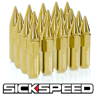 SICKSPEED 24 PC 24K GOLD SPIKED ALUMINUM 60MM LOCKING LUG NUTS WHEELS 14X1.5 L38