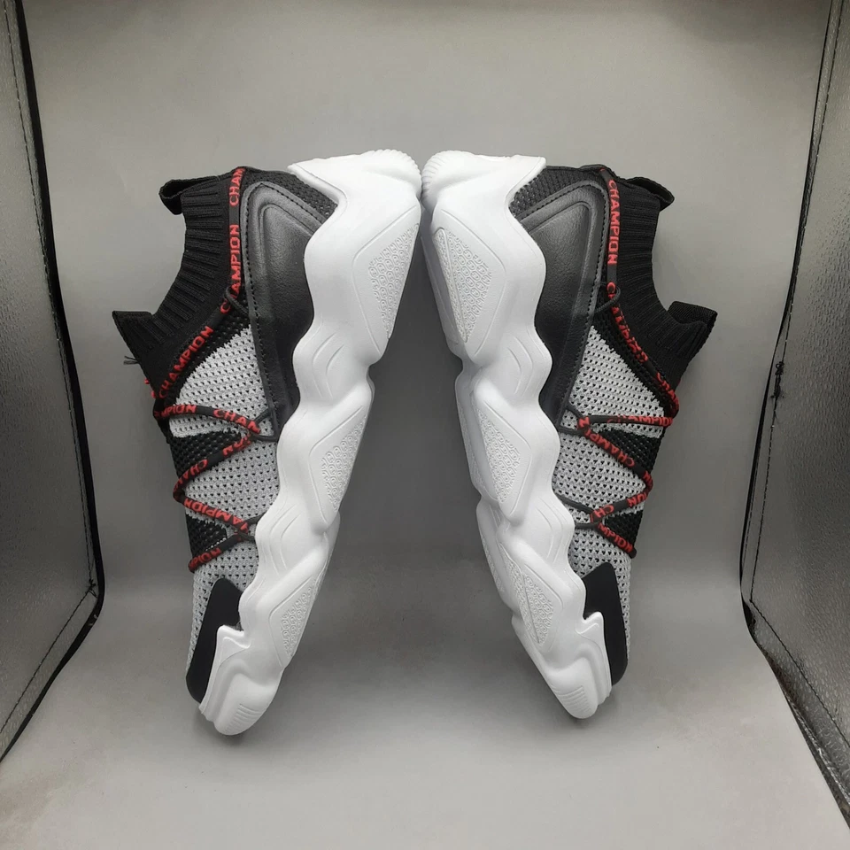 Zapatillas Champion Meloso Flux para niños 7 jóvenes grandes negras concreto rojo. D310 Foto 3 de 4