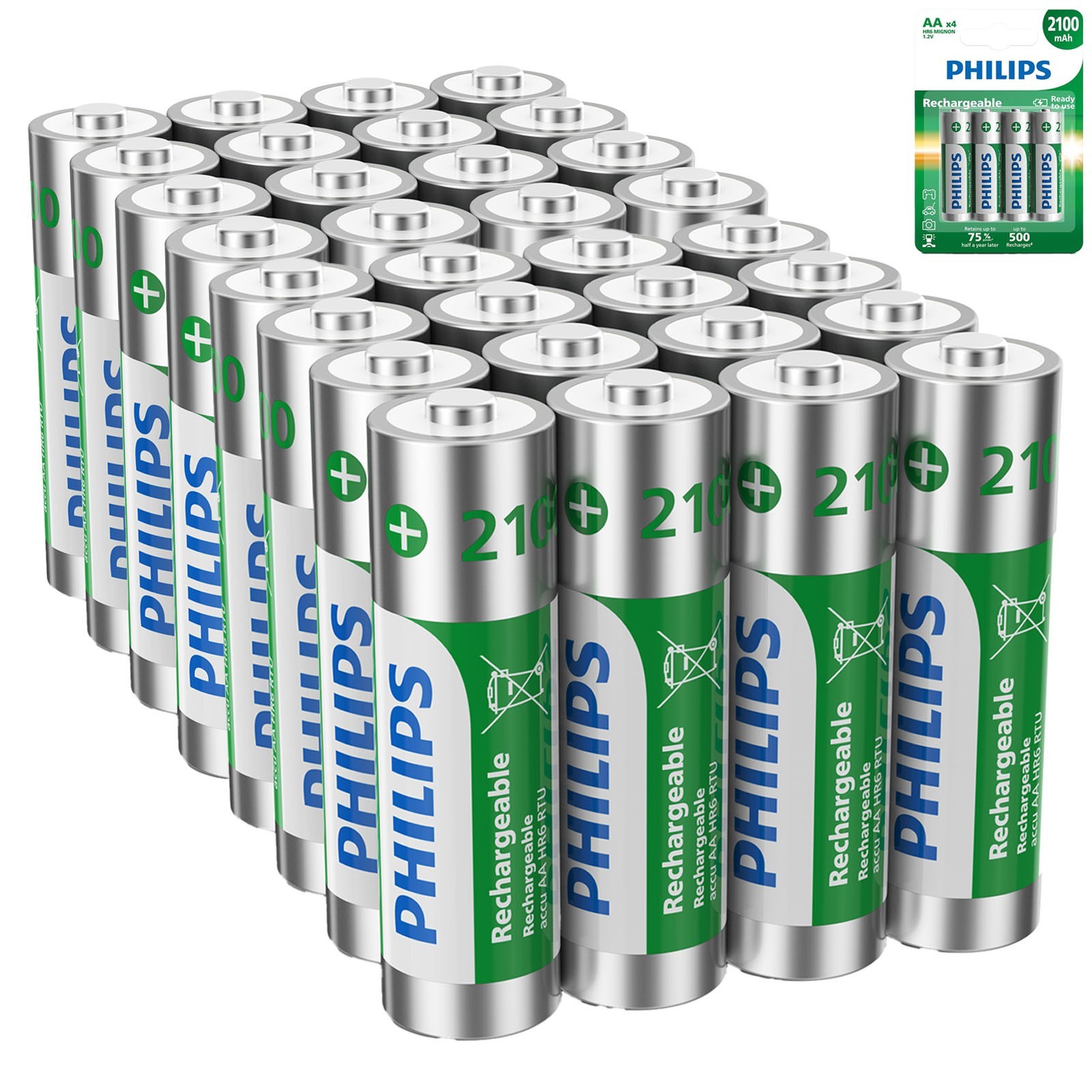 Philips AA AAA Rechargeable Batteries 2500mAh 2100mAh 1000mAh 800mAh NI-MH Lot