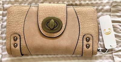 Charming Charlie Beige Faux Leather Wallet Clutch Organizer Zip Around NWT