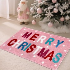 Christmas Bath Mat, Non-Slip Absorbent Bathroom Rugs, Merry Christmas Polka D...