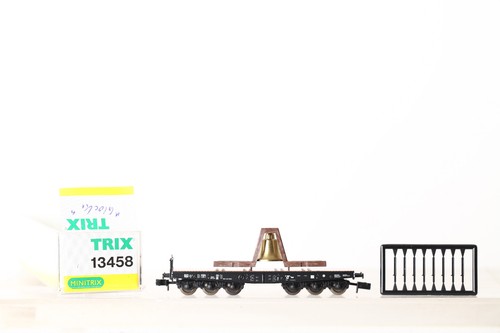 Minitrix Spur N 13458 6-achs. Flach-Schwerlastwagen mit Glocke  in OVP (350516) | Condition: Gebraucht