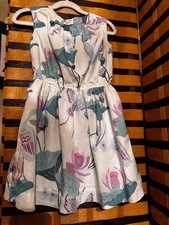 Tea Collection Girls Dress Size 5 Floral Bird Print Long Sleeve Elastic Waist