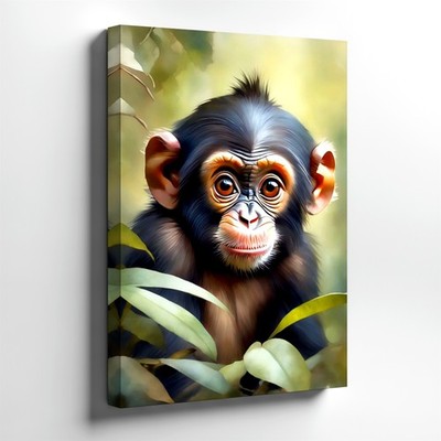 Wall Art Baby Chimpanzee Portrait Canvas Print Cute Monkey Jungle Home Decor