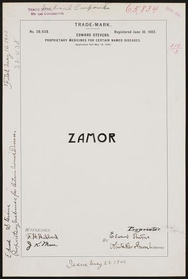 Edward Stevens Zamor brand Proprietary Medicines Certain Named Diseases