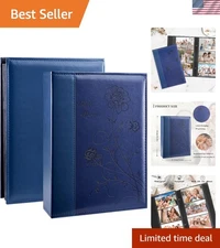 Photo Album 4x6 300 Photos Large Capacity Leather Cover Wedding Family Blue