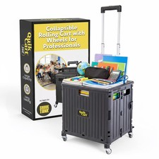 Quik Cart 360 Rolling Crate with Wheels - Collapsible Utility Cart for Teache...