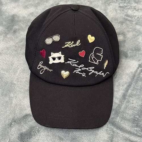 Karl Lagerfeld Paris Women’s Black Polyester Strap-Back Baseball Cap OSFM