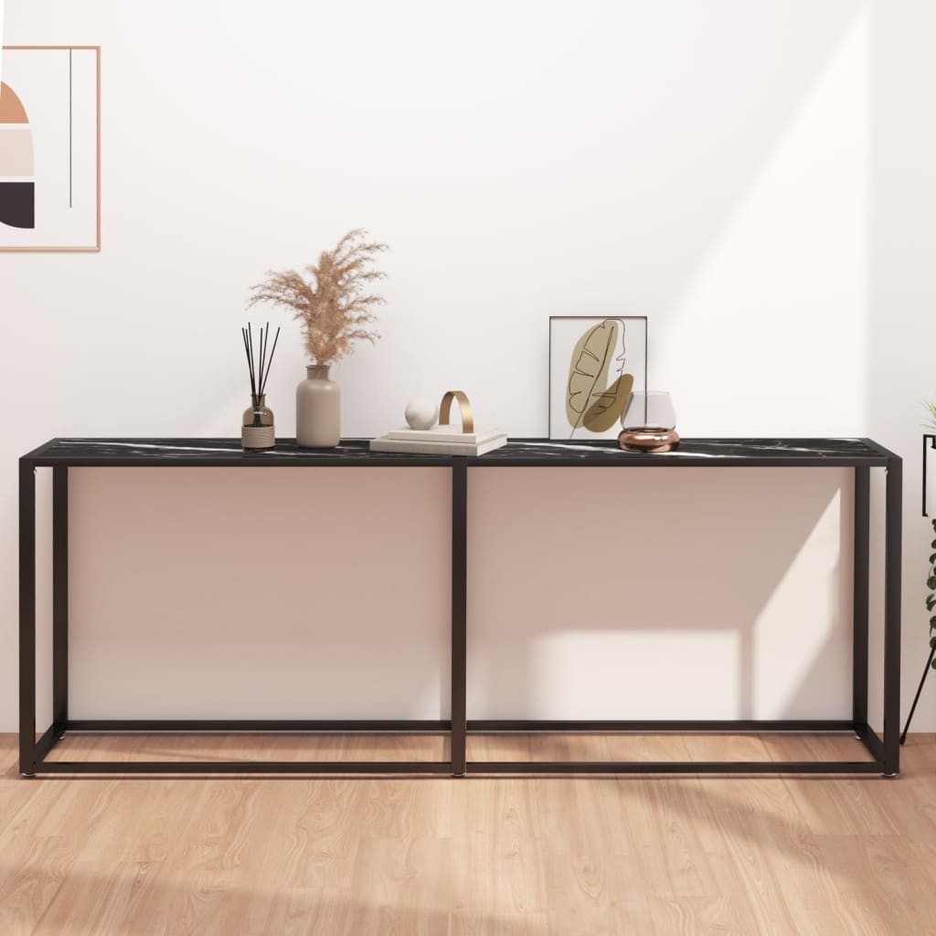 Tavolo Consolle Marmo Nero 180x35x75,5 cm in Vetro Temperato 2805523